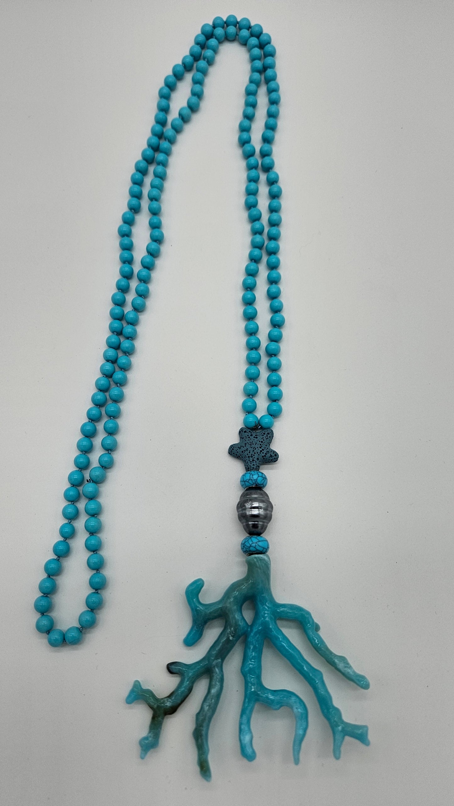 Halskette Perlen blau mit Anhänger