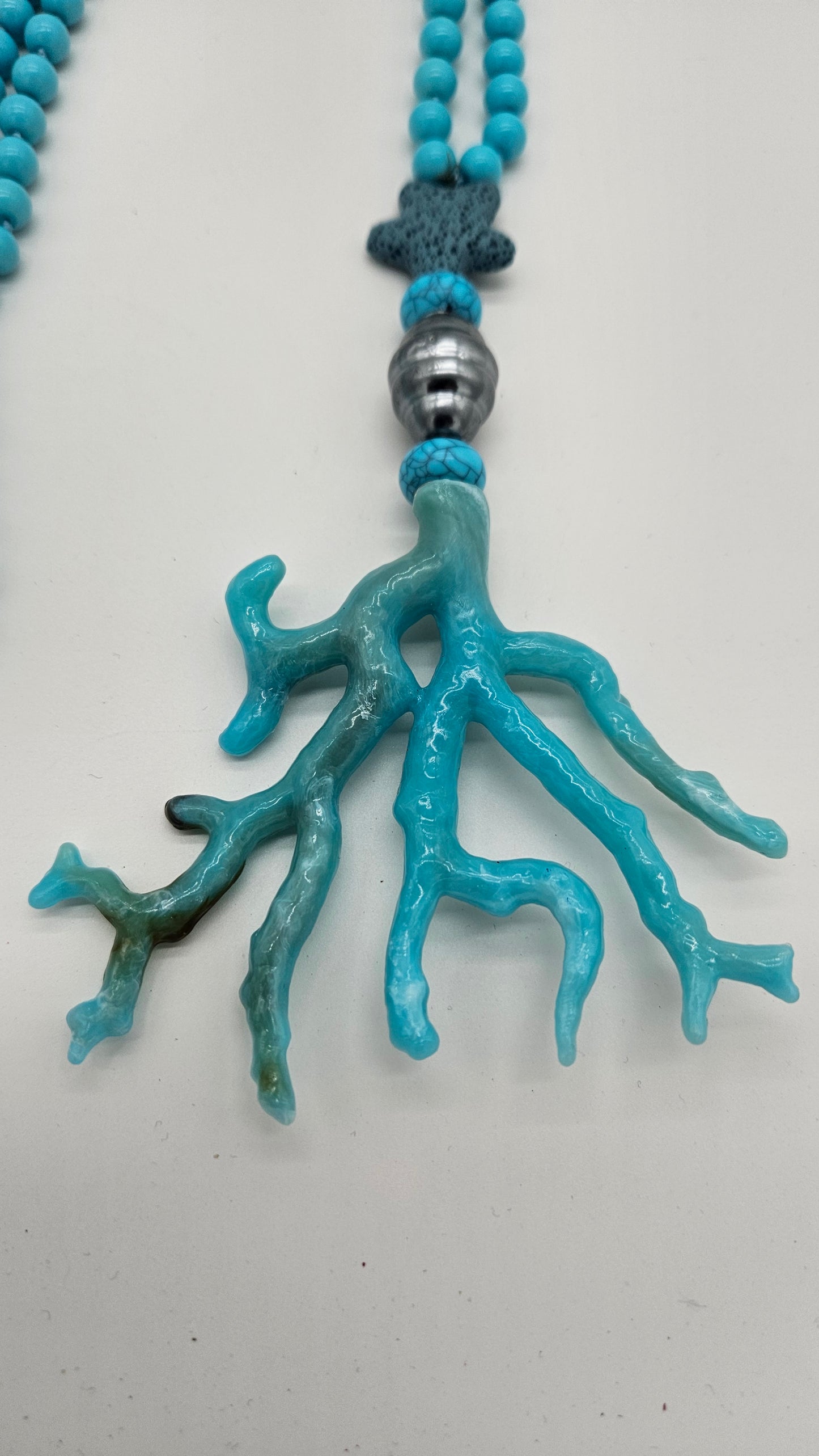 Halskette Perlen blau mit Anhänger