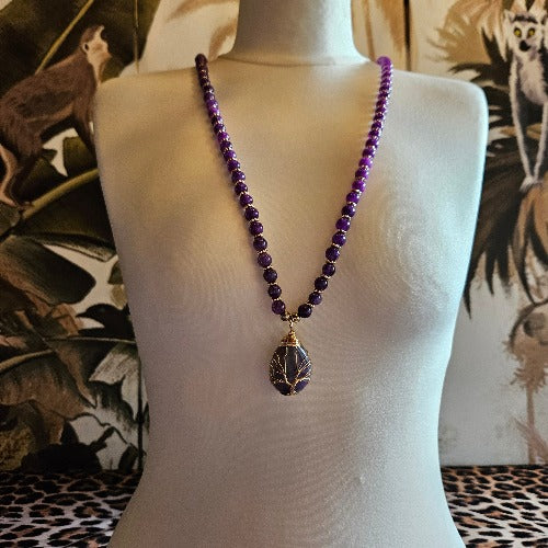 Halskette Amethyst Perlen und Anhänger