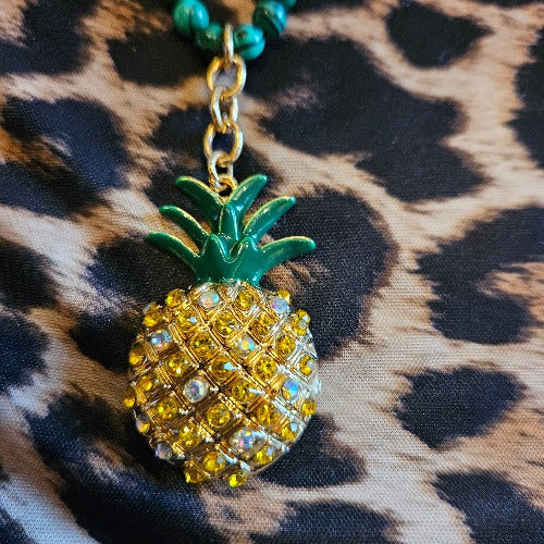Halskette Perlen mit Anhänger Ananas Strass