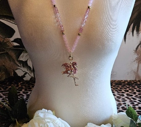 Halskette Perlen mit Strass -Anhänger rosa