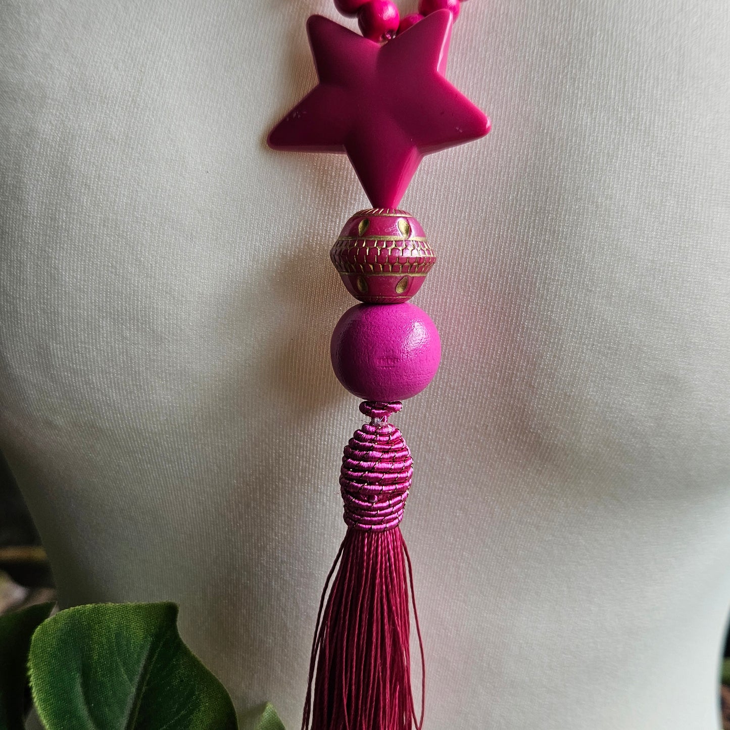 Halskette Perlen pink mit Quasten Anhänger