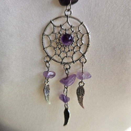 Halskette Amethyst Perlen mit Traumfänger Anhänger
