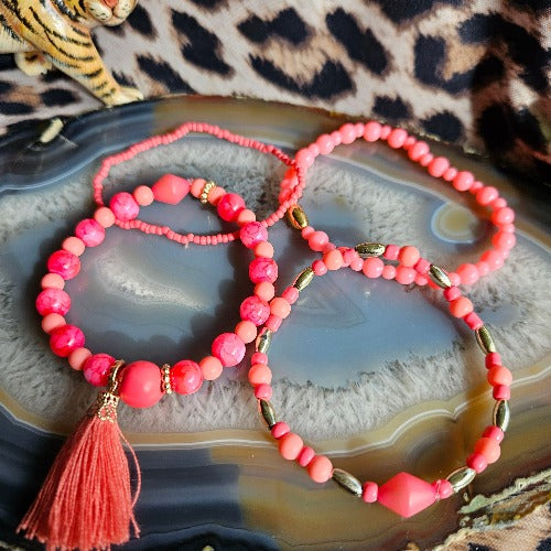 Armbänder rosa 4er-Set Perlen