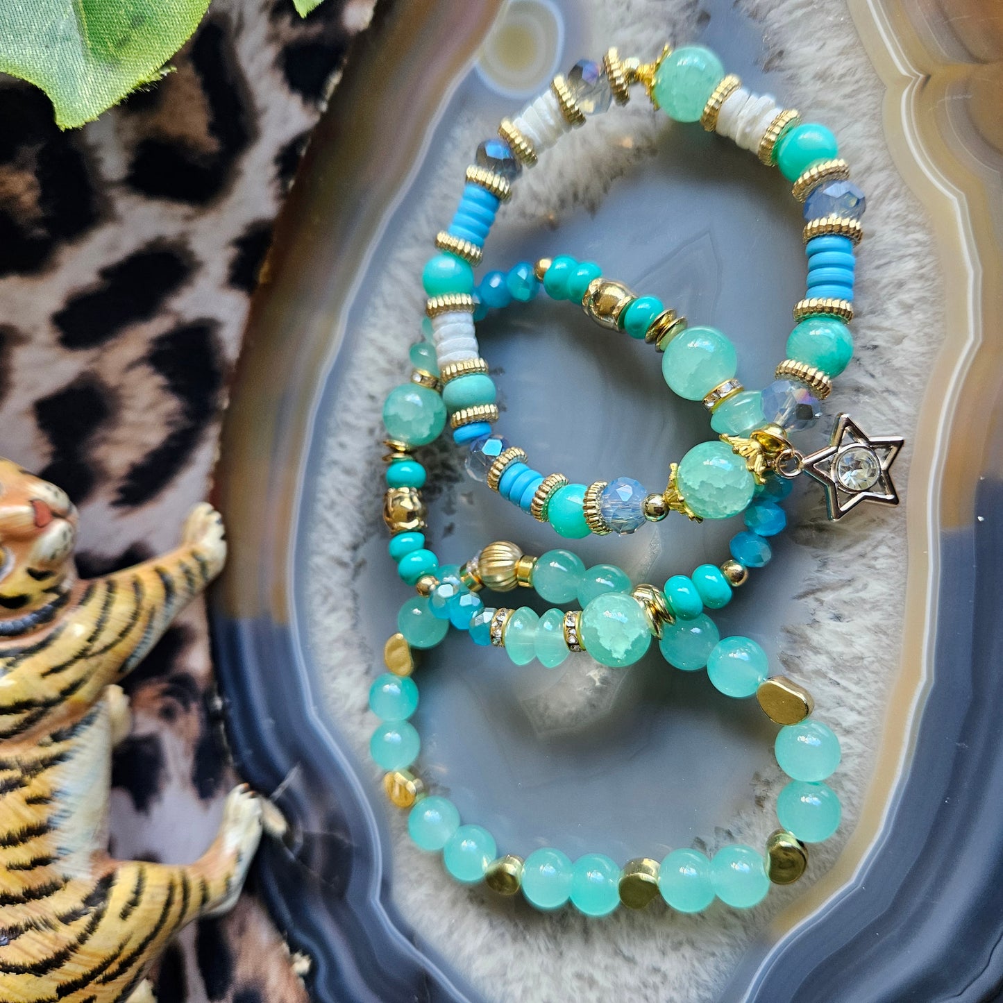 Armbänder türkis Perlen 3er-Set