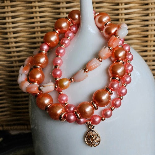 Armband 3er-Set, rosa antike Tibet Perlen