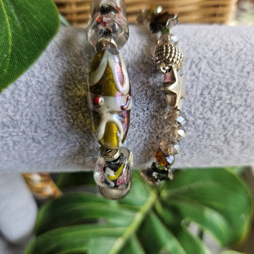 Armband 2er-Set, lila, schönes Glas