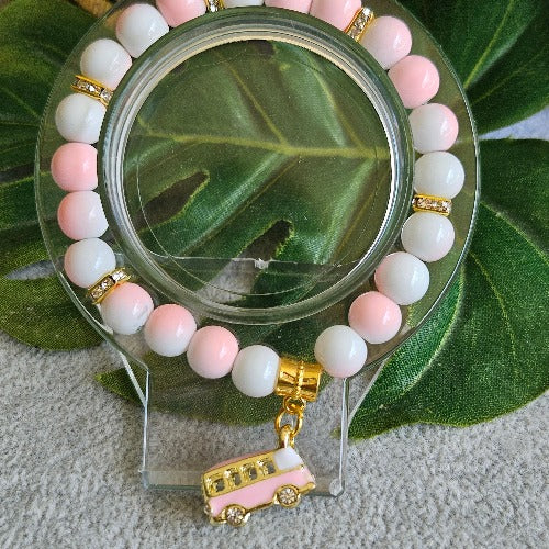 Armband 3er-Set rosa/weiß Anhänger Auto