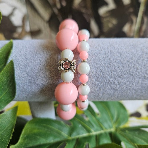 Armbänder Perlen rosa und weiß