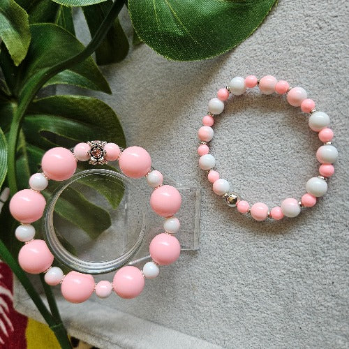 Armbänder Perlen rosa und weiß