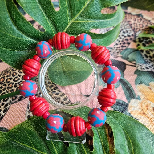Armband Bunt Perlen 3er-Set Rot /Blau
