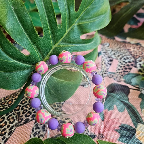 Armband Flieder und Pink große Perlen