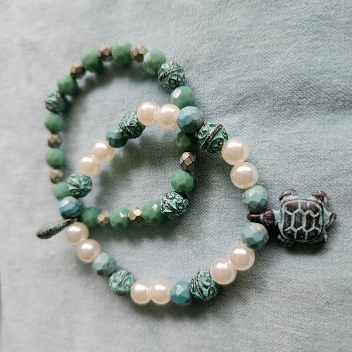 Armbänder 2er-Set Perlen Türkis