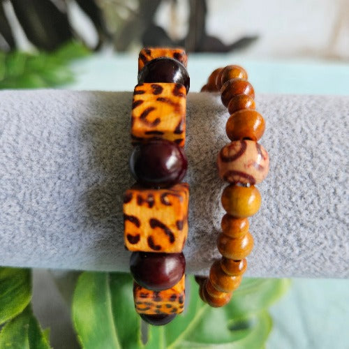 Armbänder Holzperlen 2er-Set, braun