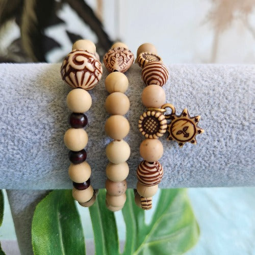 Armbänder Holzperlen 3er-Set braun