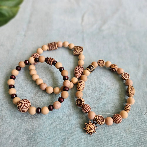 Armbänder Holzperlen 3er-Set braun