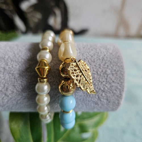 Armband 2er-Set, weiß / blau