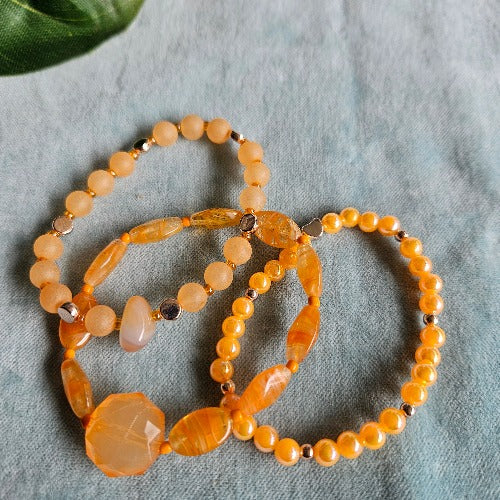 Armbänder Perlen Orange 3er-Set