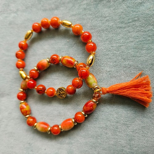 Armbänder Stein perlen 2er-Set orange Lebensbaum