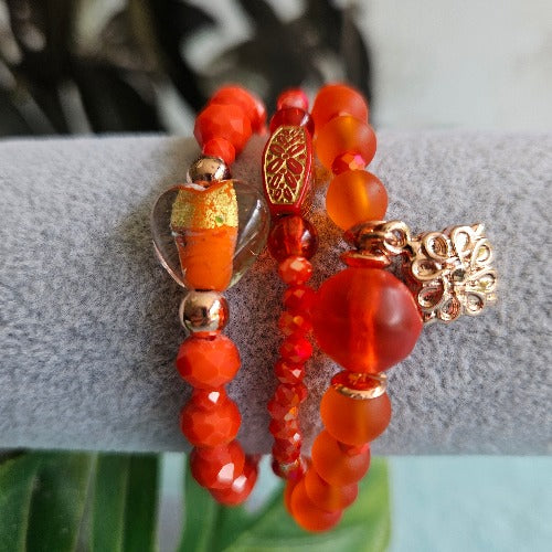Armbänder Glasperlen 3er-Set orange