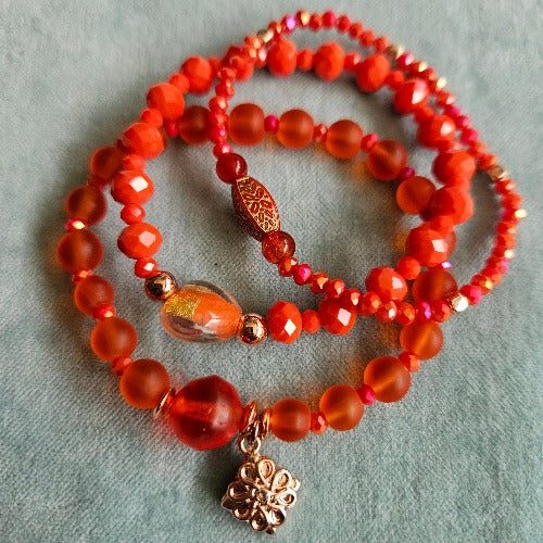 Armbänder Glasperlen 3er-Set orange