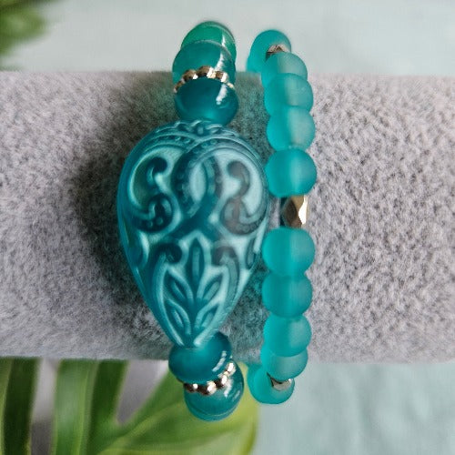 Armbänder Perlen 2er-Set türkis