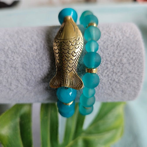 Armbänder Perlen 2er-Set türkis