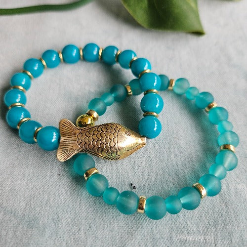 Armbänder Perlen 2er-Set türkis
