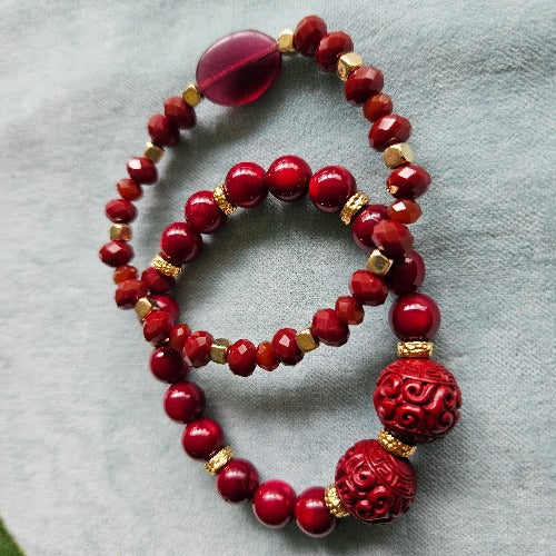 Armbänder Perlen 2er-Set rot
