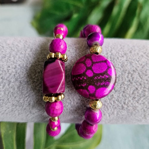 Armbänder 2er-Set Steinperlen lila