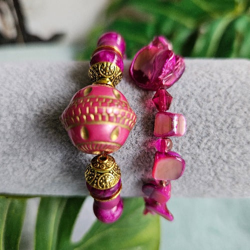 Armbänder Pink Perlen und Natursteine