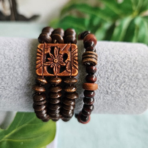 Armbänder 2er-Set Holz braun