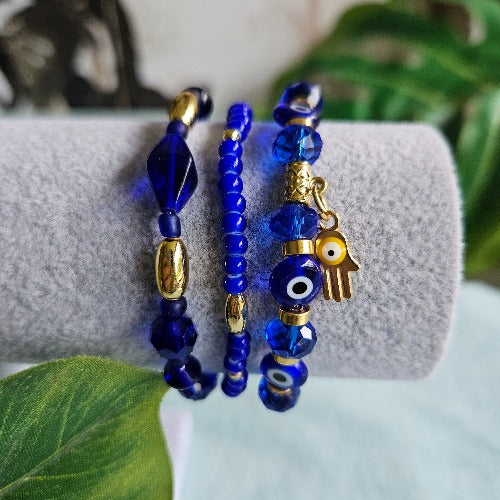 Armbänder Glasperlen 3er-Set blau