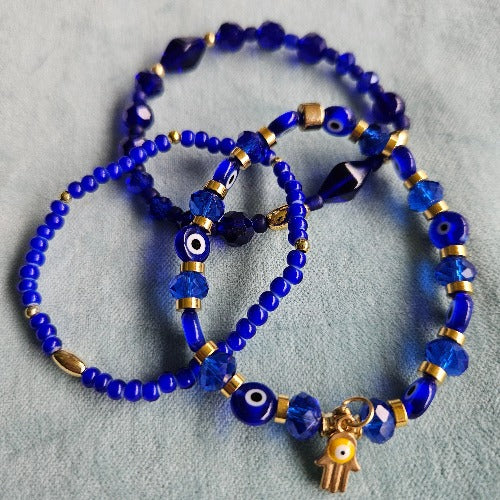 Armbänder Glasperlen 3er-Set blau
