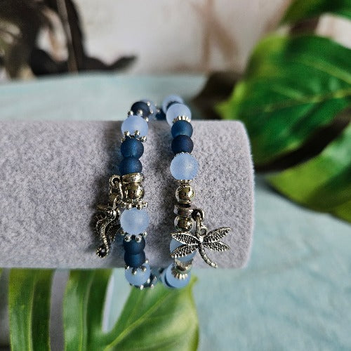 Armbänder Glas weiß blau Perlen