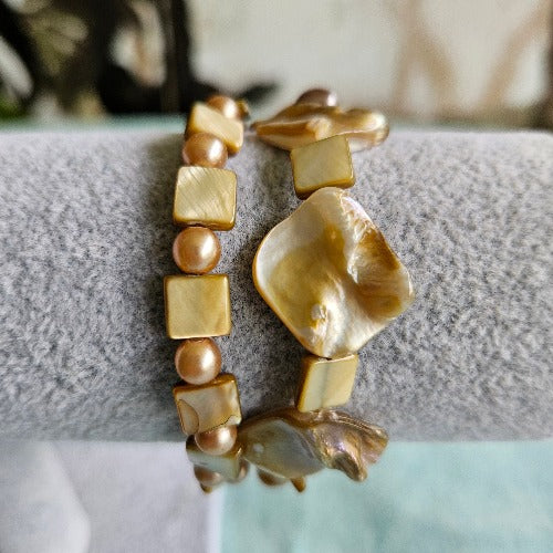 Armbänder 2er-Set Perlen braun / beige