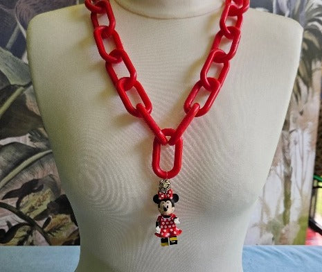 Halskette rot mit Anhänger Mickey