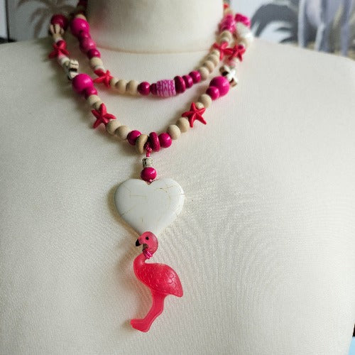 Halskette Perlen mit Flamingo Anhänger