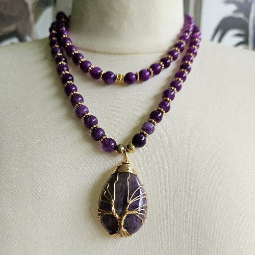 Halskette Amethyst Perlen und Anhänger
