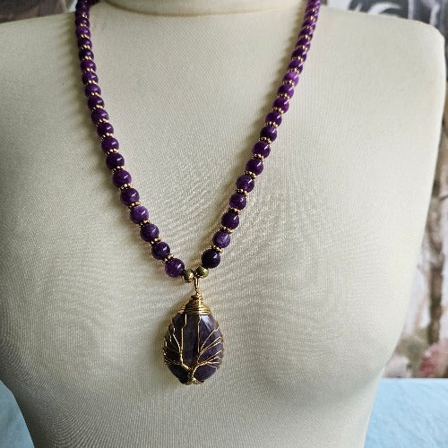Halskette Amethyst Perlen und Anhänger
