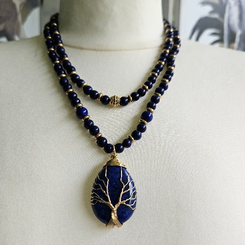 Halskette Lapislazuli, Perlen und Anhänger