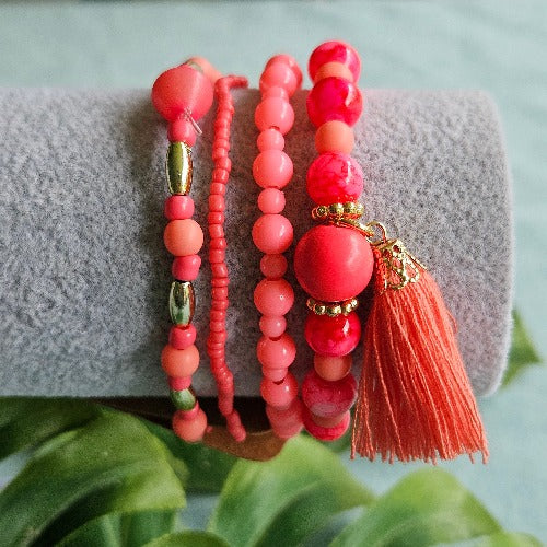 Armbänder rosa 4er-Set Perlen
