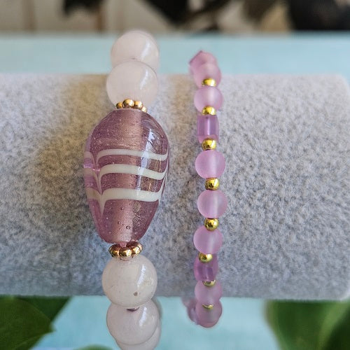 Armbänder Rosenquarz Perlen Rosa 2er Set
