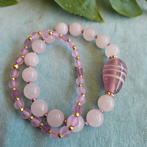 Armbänder Rosenquarz Perlen Rosa 2er Set