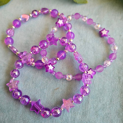 Armbänder Perlen 3er-Set Lila Herzen/Sterne