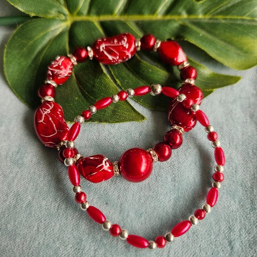 Armbänder Perlen 2er-Set Rot