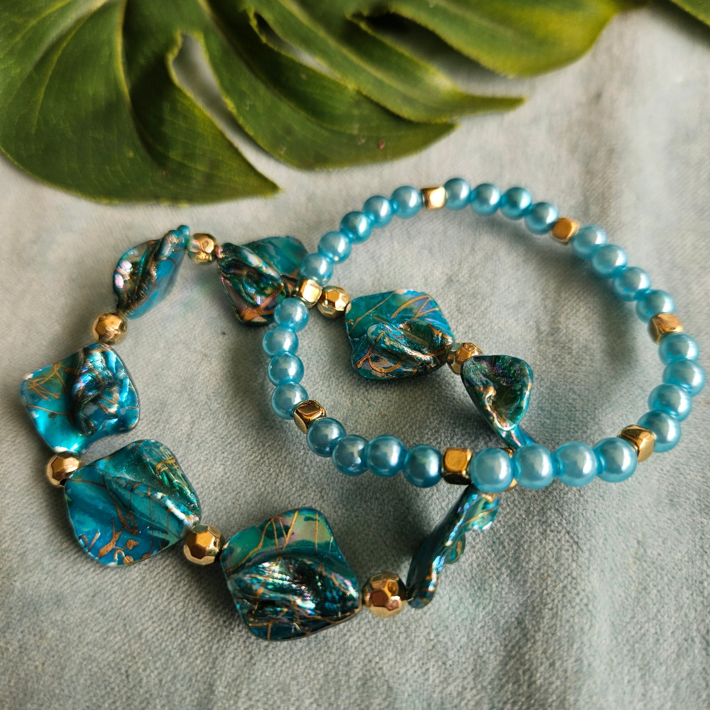 Armbänder Perlen 2er-Set Perlmutt türkis