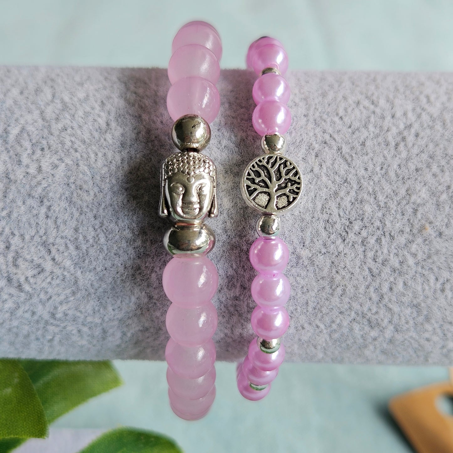 Armbänder Glasperlen rosa mit Lebensbaum