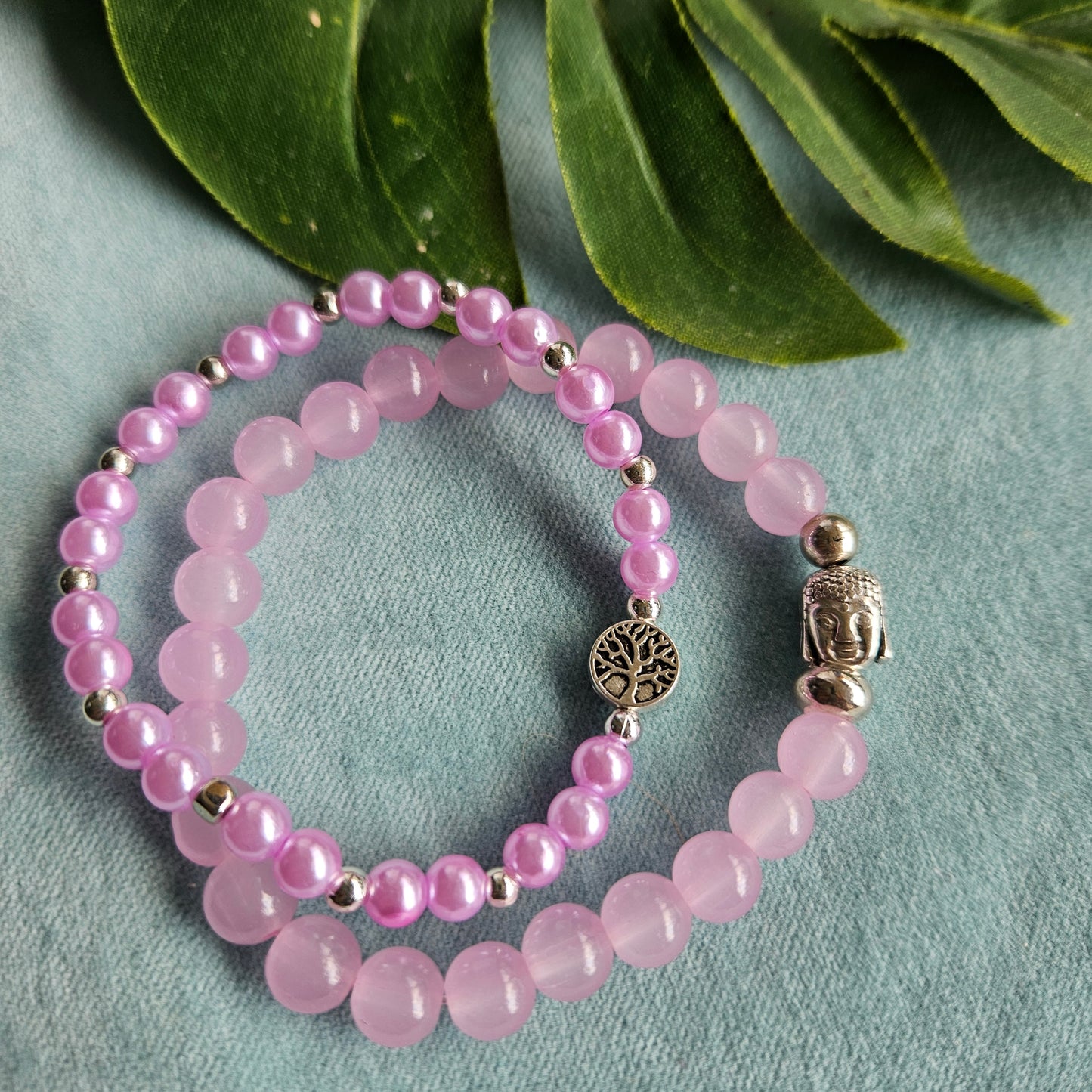 Armbänder Glasperlen rosa mit Lebensbaum