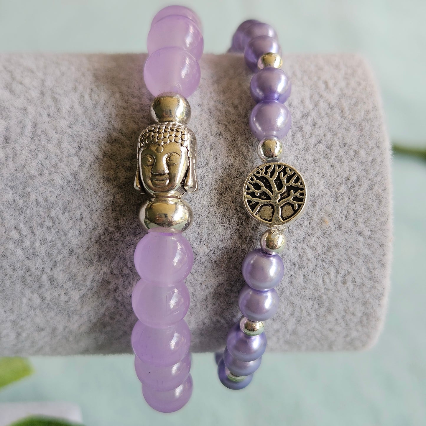 Armbänder Glasperlen 2er-Set lila mit Lebensbaum